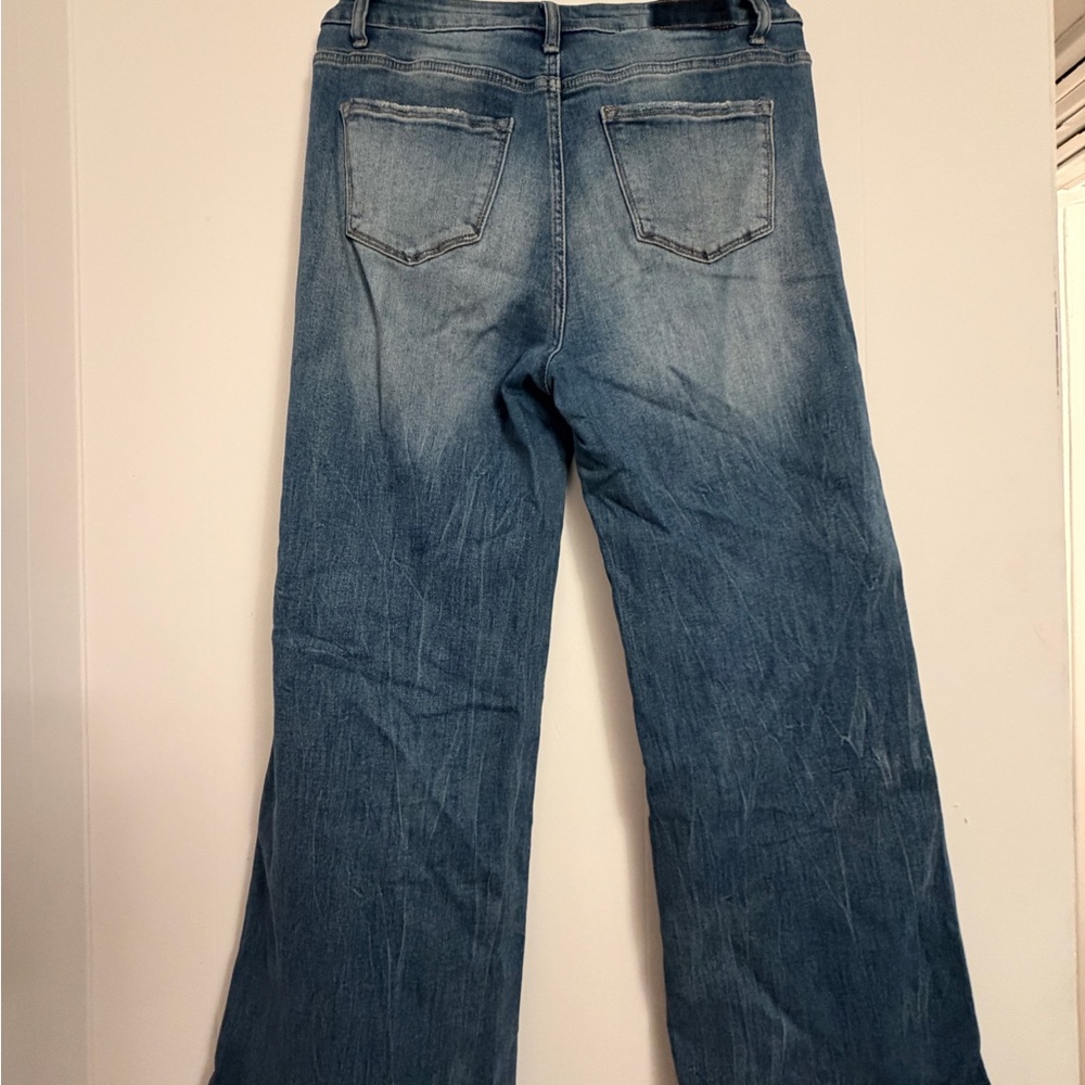 Risen Wide Leg Jeans Womens 13 Blue Distressed Raw Hem Mid Rise RDP5353 - Picture 4 of 7